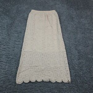 Böhme Skirt Womens Large Cream Crochet Lace Maxi Lined Elastic Waist Boho NWT